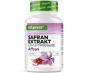vit4ever Safran 120 Gélules - 30 mg d’Extrait de Safran AFFRON® | par dose journalière, d’Espagne, 3,5% Lepticrosalides®, Crocus sativus, matière première premium, vegan, réserve de 60 jours