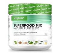 vit4ever Superfood Mix Poudre - 420 g avec 6 Superfoods (Herbe d'Orge, Spiruline, Chlorella, Moringa, Maca & Guarana) - avec Goût Naturel de Citron