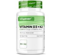 vit4ever Vitamine D3 + K2 Depot - 180 Comprimés - 99,7+% All-Trans MK7 | 5.000 U.I. Vitamine D3 issue de la Lanoline + 100 µg Vitamine K2 - Qualité Premium - Haute dose - Végétarien