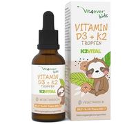vit4ever Vitamine D3 K2 en Gouttes pour Enfants pendant 300 Jours (10 Mois) - 500 UI de Vitamine D & 25 μg de Vitamine K2 - Haute Biodisponibilité grâce au K2VITAL® Original - Sans Additifs Nocifs