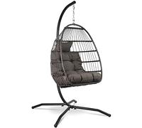 VITA5 Fauteuil Oeuf Suspendu Jardin avec Cadre en Acier - Balançoire Suspendue en Rotin - avec Grand Coussin et Appuie-Tête - Chaise Exterieur Terrasse Pliable et Hauteur Reglable - Capacité 150 kg