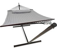 Vita5 Hamac sur Pied 2 Places avec Coussin, Hamacs Double Portable, Support Solide en Acier revêtu, Charge Max de 200 Kg, Hauteur Réglable à Chaînes, Montage sans Outils
