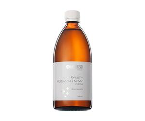 Vitabay Argent Colloïdal 50 PPM - 500 ml - Argent pur 99,99% ionique-colloïdal - sans additifs - flacon en verre brun sans phtalates - testé en laboratoire en Allemagne
