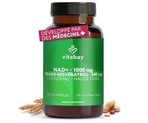 Vitabay NAD+ Liposomal 1000mg & Trans-Resveratrol 600mg - 90 Softgels Végétalien - Haute Dose, Testé en Laboratoire - Supplément NAD Liposomal à Biodisponibilité Optimisée