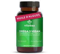 Vitabay Oméga 3 Vegan - 600 mg DHA & 300 mg EPA - huile d'algues végétale | Sans goût ni odeur de poisson - huile d'algues Schizochytrium - 900 mg EP DHA par jour - 60 gélules véganes, 30 jours