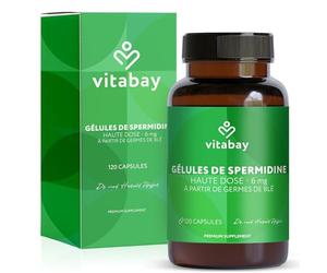 Vitabay Spermidine 6 mg hautement dosée - 120 gélules véganes à base d’extrait de germe de blé fermenté - fabrication naturelle - testée en laboratoire en Allemagne & sans additifs - réserve 4 mois