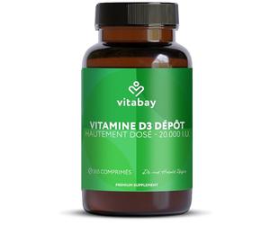 Vitabay Vitamine D3 365 Comprimés Véganes de 20 000 UI à Libération Prolongée - 1 comprimé de Cholécalciférol Vitamine D3 tous les 20 jours pour une dose journalière de vitamin D 1000 UI - Vitamines D