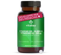 Vitabay Vitamine D3 + K2 Depot - 180 comprimés végétaliens | 10 000 UI vitamine D3 avec K2 MK7 all-trans - vegan & testé en laboratoire en Allemagne - réserve longue