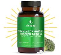 Vitabay Vitamine D3 + K2 Depot - 180 comprimés végétaliens - hautement dosé - 10 000 UI vitamine D3 avec K2 MK7 all-trans - sans additifs - vegan & testé en laboratoire en Allemagne - réserve longue