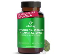 Vitabay Vitamine D3 + K2 Depot - 180 comprimés végétaliens - hautement dosé