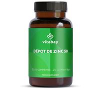 Vitabay Zinc Gluconate 50 mg - 250 Comprimés Végétaliens - 25 mg de zinc par portion (½ comprimé) - Complément Alimentaire à base de Gluconate de Zinc - Testé en Laboratoire en Allemagne