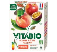 VITABIO - Compote Vitalité Pomme Pêche Passion Bio, Gourde Pratique et Gourmande (4x100g) - Le Lot De 3