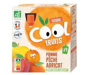 Vitabio Cool - Gourdes Fruits Pomme Pêche Abricot 4x90 g - Compote - BIO