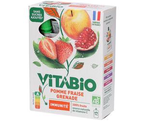 VITABIO gourde de fruits Pomme Fraise Grenade 4x100g Purée 4x100 g