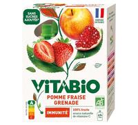 VITABIO - Gourdes Immunité Bio aux Saveurs Pomme, Fraise et Grenade, Texture Onctueuse (4x100g) - Le Lot De 3