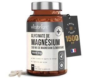 VitaBright Magnésium Bisglycinate 300 mg Élémentaire, 180 Gélules, 3 Mois | 300 mg de magnésium élémentaire par portion, Bisglycinate de magnésium, 180 gélules végétales, 3 mois, Sans additifs