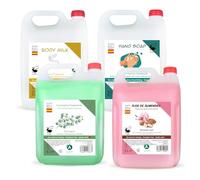 Vitacab Kit de soin corporel 4 × 5 litres recharge, fleur d’amandier, eucalyptus, savon mains Eco Natura, lait hydratant, hygiène complète quotidienne corps cheveux peau