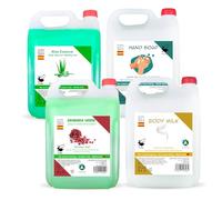 Vitacab Lot de 4 flacons de gel douche à la grenade, shampoing à l'aloe vera, savon pour les mains, lait corporel Eco Natura, 4 recharges de 5 l, pour distributeurs de recharge, fournitures d'hôtel