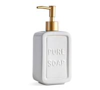 VITACHY. Distributeur Savon Salle de Bain en Céramique Pure Soap. Doseur Décoratif de Savon Liquide avec Réservoir de 350ml. Corps Émaillé Blanc et Pompe Chromée Dorée. Hand Soap Dispenser