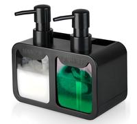 VITACHY Double Distributeur Liquide Vaisselle Cuisine Noir Dish Soap Dispenser Porte Savon Mains Duo Pompe Organisateur d’évier Eponge Salle de Bain