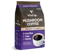 VitaCup Focus Café moulu aux champignons avec crinière de lion, chaga et vitamines pour soutien immunitaire et concentration, cafetière goutte à goutte et cafetière à piston française, 300 ml