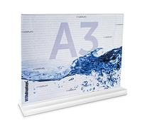 VITAdisplays Lot de 2 présentoirs publicitaires DIN A3 en format paysage avec base en Plexiglas massif et satinée, support en T comme support de table.