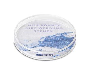VITAdisplays Plateau à chiffres rond en cash, bac à monnaie « Full-Moon » comme plateau à chiffres et plateau transparent - Personnalisable grâce à un insert en papier.