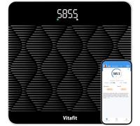 Vitafit 300kg Balance Pese Personne en 0,05kg, Haute Précision Assurée par Pese Personnes Professionnelle du Pesage DEPUIS 2001, Grande Plateforme en 8mm Verre Trempé Antidérapant, LED, 3*AAA, Noir