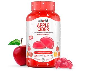 VITAFUL Apple Cider - Vinaigre de Cidre & Extrait de Gingembre - 120 gummies Dose de 2 Mois- 100% Végan - Detox, Nettoyage Intestinal, Digestion & Regain d'Energie - Complément Alimentaire