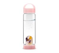 VitaJuwel ViA PRANA Rose Bouteille d'eau de yoga avec améthyste, bois pétrifié, calcédoine, ambre et cristal de roche pour la pleine conscience, l'équilibre intérieur et la vitalité