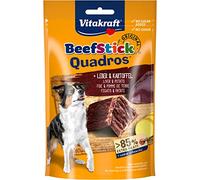 Vitakraft Beef Stick Quadros, friandises pour chiens, sticks de viande avec pomme de terre et foie, friandises d’entraînement, sans sucre ajouté (1x 70g)