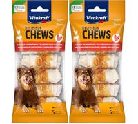 Vitakraft Chews Lot de 10 friandises pour Chien en Peau de bœuf séchée enveloppées de Viande de Poulet Maigre Faible en Gras pour Petits Chiens