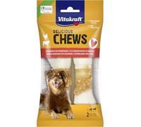 Vitakraft Chews Lot de 2 friandises pour Chien en Peau de bœuf séchée enveloppées de Viande de Poulet Maigre Faible en Gras pour Chiens de Taille Moyenne