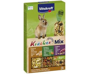 VITAKRAFT- Kräcker Mix, Bâtonnets À Grignoter pour Lapins Nains, avec Pop-Corn Et Miel, Légumes Et Betterave Rouge, Raisin Et Noix, sans Sucre Ajouté Ni Céréales (1X 160G)