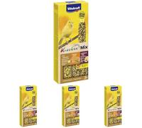 Vitakraft Kräcker Mix, friandises pour Oiseaux, bâtonnets à l’œuf, graines d’Herbe, Abricot, Figue, Miel et sésame, Soin du Bec, sans Sucre ajouté (1x 80g) (Lot de 4)