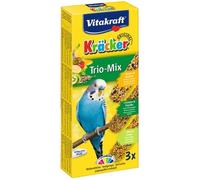 Vitakraft Kräcker Mix, snack pour oiseaux, pour perruches, sticks à grignoter, aux herbes et paprika, kiwi et agrumes, banane et sésame, sans sucres ajoutés (1x 90g)