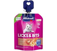 Vitakraft Licks & Bits - Crème Douce avec Morceaux au Format Presse, avec crevettes et Tomate, refermable, sans Sucre ajouté (1 x 60 g)