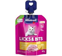 Vitakraft Licks & Bits Crème Douce avec Petits Morceaux en Format Presse, avec Fromage, refermable, sans Sucre ajouté (1 x 60 g)