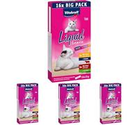 VITAKRAFT- Liquid Snack, Friandise Crémeuse pour Chats, Au Bœuf Et Au Poulet, en Sachets Individuels, Format Économique (16 X 15G) (Lot de 4)