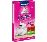 Vitakraft Liquid Snack, friandise liquide pour chat, au bœuf et à l’herbe à chat, en sachets individuels, pour une flore intestinale saine (1 paquet de 6x 15g)