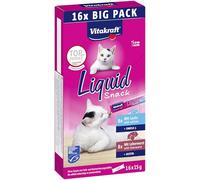 Vitakraft Liquid Snack, friandise pour chat, snack crémeux au foie et à la biotine, au saumon et oméga 3, en sachets individuels, 1 pack économique (16x 15g)