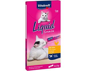 VITAKRAFT - Liquid Snack - Friandises Chat Au Poulet + Taurine - Alimentation Liquide pour Chat - Faible en Calories - 6 Sachets Fraîcheur De 15 g (Lot de 8)