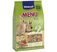 VITAKRAFT- Menu Vital, Aliment Pour Lapins Nains, Avec Luzerne, Pomme, Potiron, Enrichi Aux Herbes, Sans Sucre Ajouté Ni Céréales (1X 3Kg)