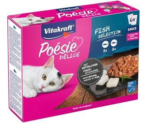 VITAKRAFT - Nourriture Chat « Poésie » - Alimentation Humide Complète pour Chat - À Base de Poisson en Sauce (Cabillaud, Colin) - 6 Sachets de 85 g (Lot de 6)