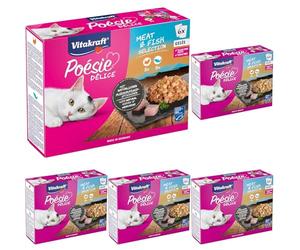 VITAKRAFT - Nourriture Chat « Poésie » - Alimentation Humide Complète pour Chat - À Base de Viande et Poisson en Gelée (Dinde, Saumon) - 6 Sachets de 85 g (Lot de 5)