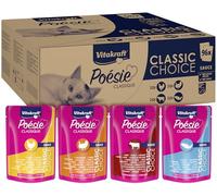 Vitakraft Poésie Classique, format économique, alimentation humide pour chats, en sauce, au poulet, à la dinde, au bœuf, au saumon, sans ajout de sucre ni de céréales (1 paquet de 96 x 85g)