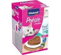 Vitakraft Poésie Création, finest selection, pâtée humide pour chats, gelée au saumon et épinards, avec gibier et canneberge en gelée, sans sucre ajouté ni céréales (1 paquet 6x 85g)