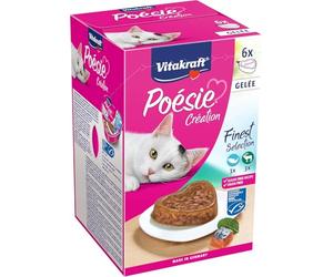 Vitakraft Poésie Création, finest selection, pâtée humide pour chats, gelée au saumon et épinards, avec gibier et canneberge en gelée, sans sucre ajouté ni céréales (1 paquet 6x 85g)