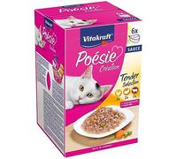 VITAKRAFT- Poésie Création, Sélection Tendre, Nourriture Humide pour Chats, en Sauce, avec du Poulet, De La Dinde, du Bœuf, sans Ajout De Sucre Ni De Céréales (1 Paquet De 6X85G)