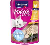 Vitakraft Poésie Délice, Junior, nourriture humide pour chats, en sauce, avec du poulet, pour jeunes chats, sans ajout de sucre ni de céréales (1x85g)